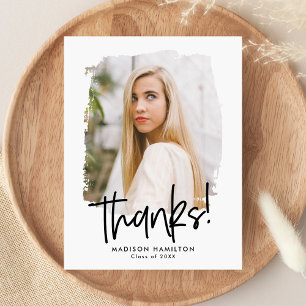 Black Preppy Script Photo Graduation Thank You Postcard