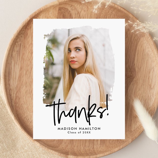 Black | Preppy Script Photo Graduation Thank You Postcard (Creator Uploaded)
