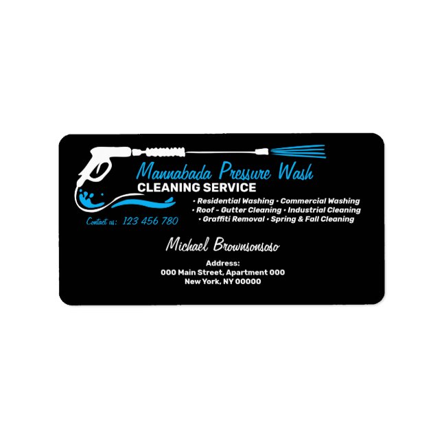 Black Pressure Wash Power Cleaning Service Label (Front)
