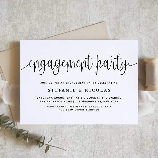 Black Pretty Calligraphy Engagement Party Invitation (Creator Uploaded)
