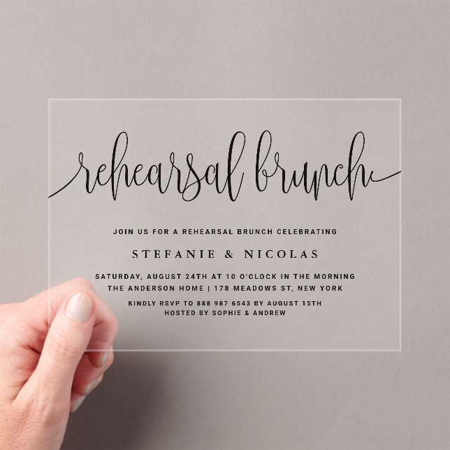 Black Pretty Calligraphy Rehearsal Brunch Acrylic Invitations (Insitu (Handheld))