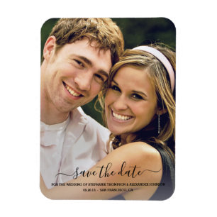 Black Pretty Hand Lettering Photo Save the Date Magnet