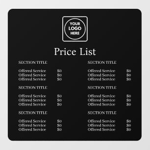 Black Price List Custom Business Logo
