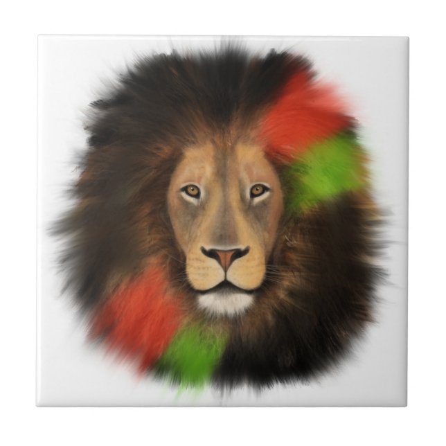 black pride lion red green unity jungle cat king  ceramic tile (Front)