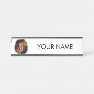 black pride lion red green unity jungle cat king  desk name plate
