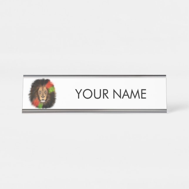 black pride lion red green unity jungle cat king  desk name plate (Front)