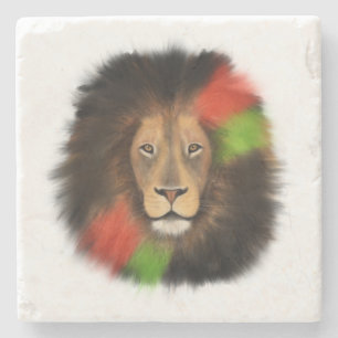 black pride lion red green unity jungle cat king stone coaster