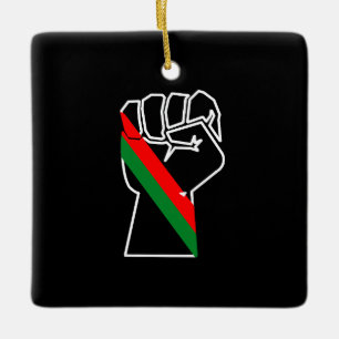 black pride red green fist pan African flag unity  Ceramic Ornament