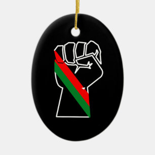 black pride red green fist pan African flag unity  Ceramic Ornament