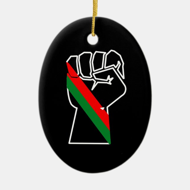 black pride red green fist pan African flag unity  Ceramic Ornament (Front)