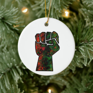 black pride red green fist pan African flag unity  Ceramic Ornament