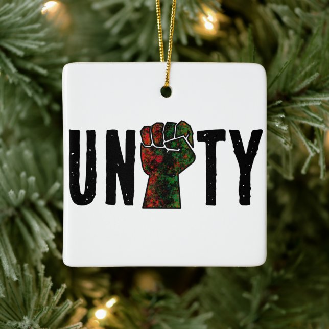 black pride red green fist pan African flag unity  Ceramic Ornament (Tree)