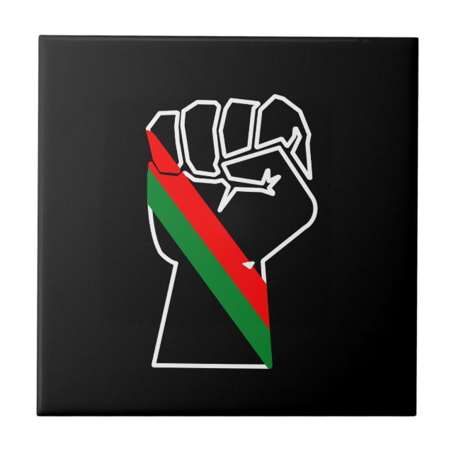 black pride red green fist pan African flag unity  Ceramic Tile (Front)