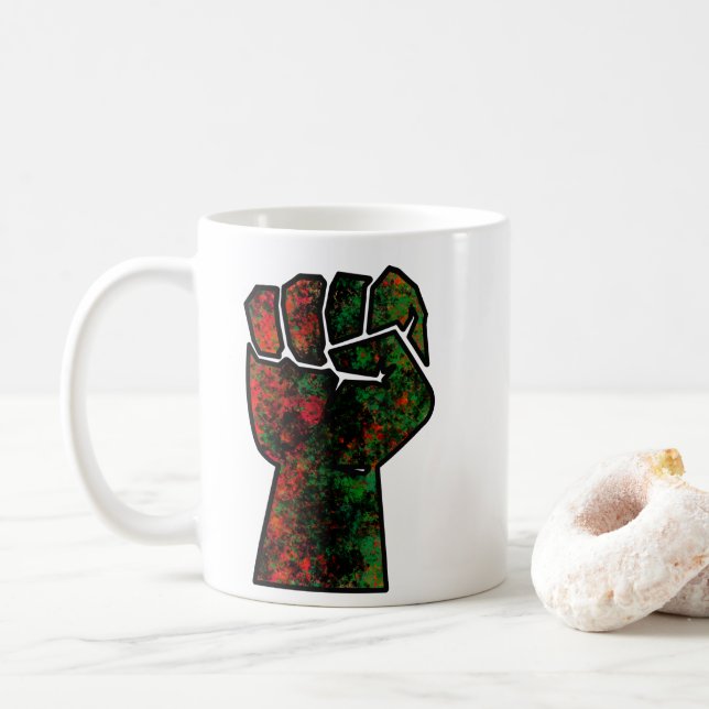 black pride red green fist pan African flag unity  Coffee Mug (With Donut)