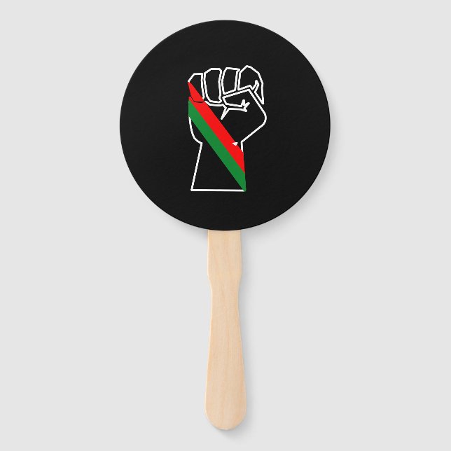 black pride red green fist pan African flag unity  Hand Fan (Front)