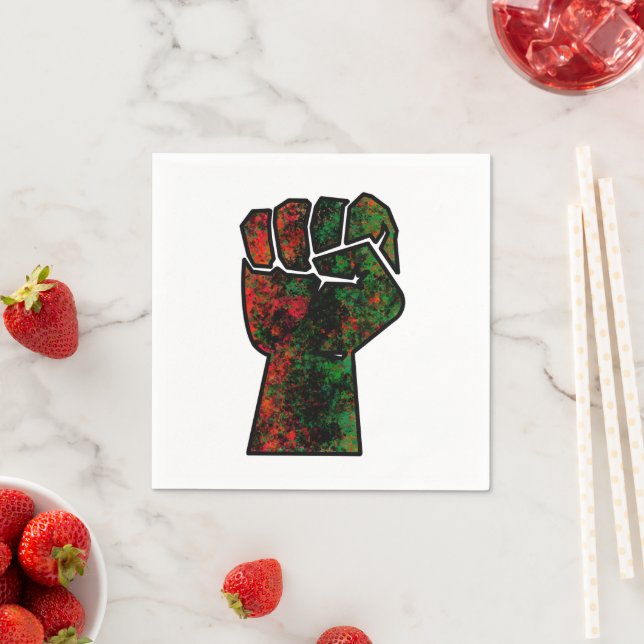 black pride red green fist pan African flag unity  Napkin (Insitu)