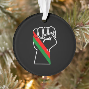 black pride red green fist pan African flag unity  Ornament