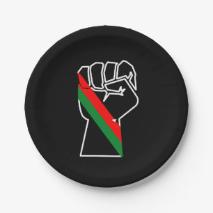 black pride red green fist pan African flag unity Paper Plate