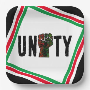 black pride red green fist pan African flag unity Paper Plate