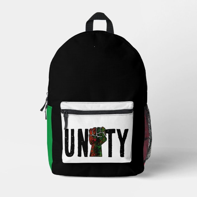 black pride red green fist pan African flag unity  Printed Backpack (Front)