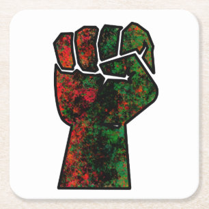 black pride red green fist pan African flag unity Square Paper Coaster