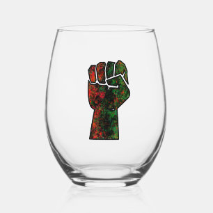 black pride red green fist pan African flag unity Stemless Wine Glass