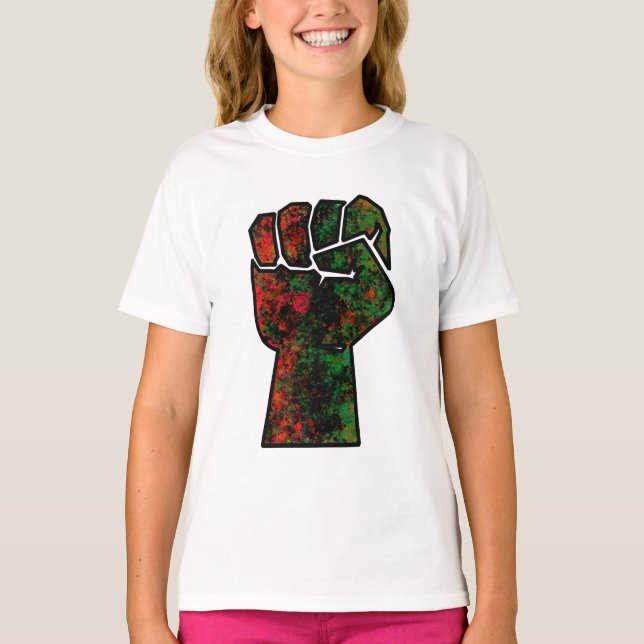 black pride red green fist pan African flag unity  T-Shirt (Front)