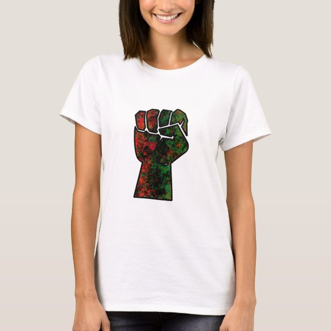 black pride red green fist pan African flag unity T-Shirt (Front)