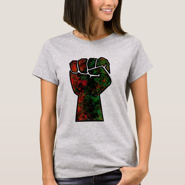 black pride red green fist pan African flag unity  T-Shirt (Front)