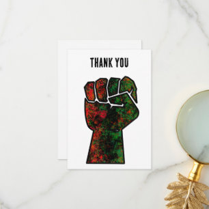 black pride red green fist pan African flag unity Thank You Card