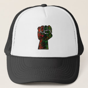 black pride red green fist pan African flag unity  Trucker Hat