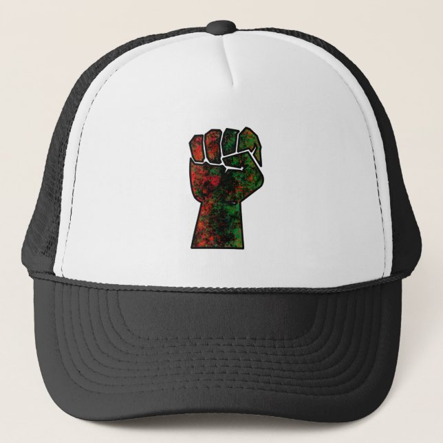 black pride red green fist pan African flag unity  Trucker Hat (Front)