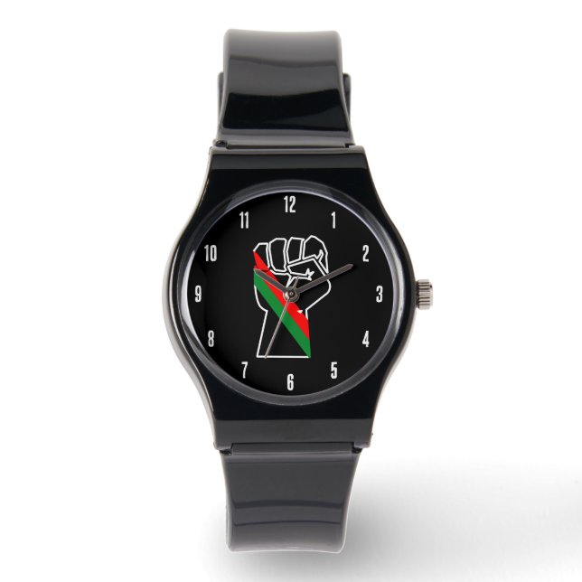 black pride red green fist pan African flag unity  Watch (Front)