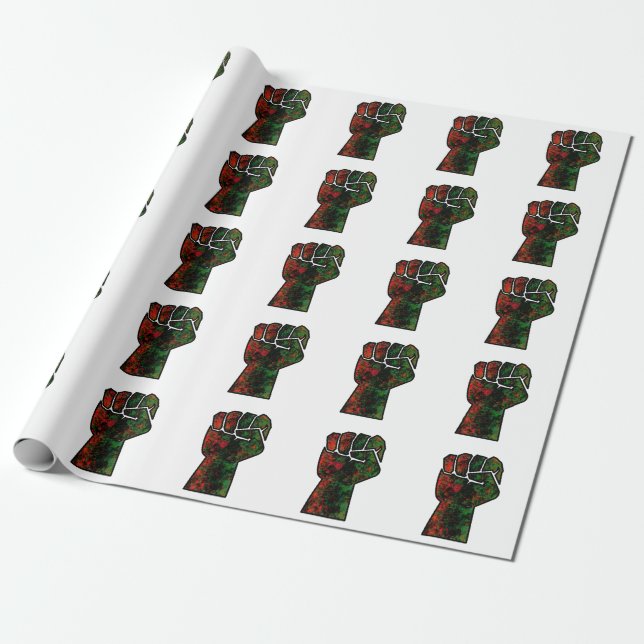 black pride red green fist pan African flag unity  Wrapping Paper (Unrolled)