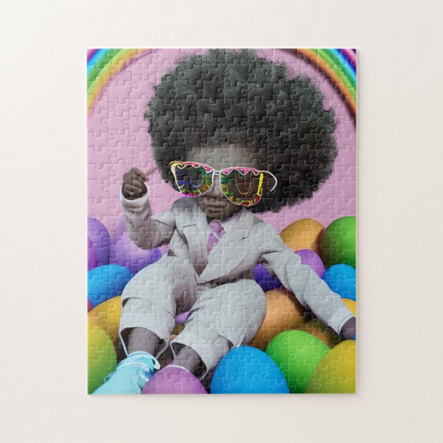 Black Prince Melanin Boys Easter Egg Hunt Rainbow Jigsaw Puzzle (Vertical)