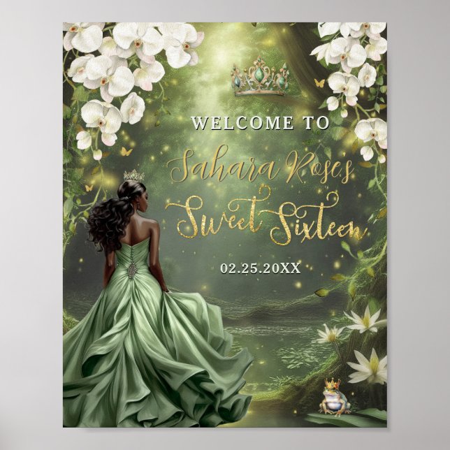 Black Princess and Frog Sage Green Dress Sweet 16 Poster (Front)