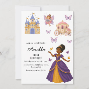 Black Princess Castle Fairy Tale Girl Birthday Invitation