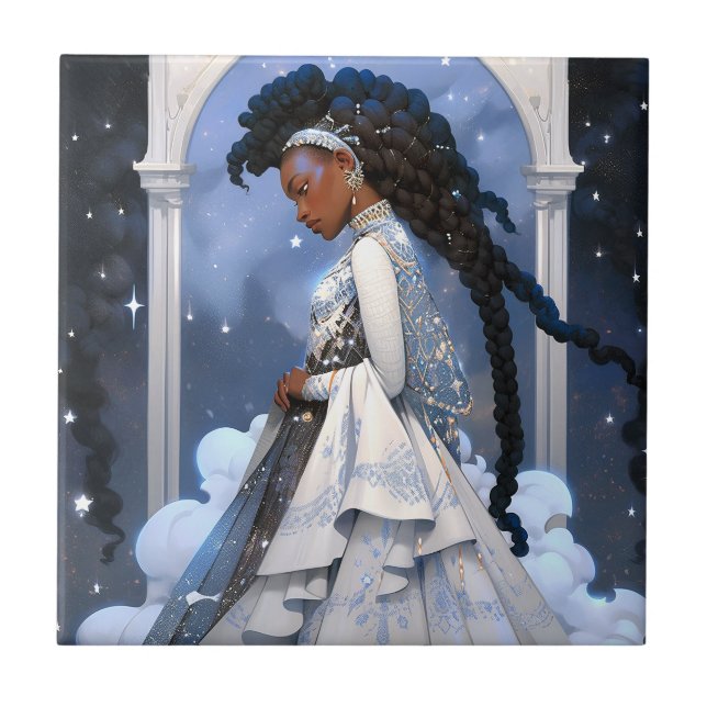 Black Princess Fantasy Art Ceramic Tile (Front)