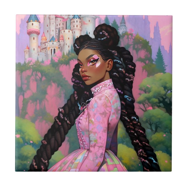 Black Princess Fantasy Art Ceramic Tile (Front)