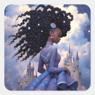 Black Princess Fantasy Art Square Sticker