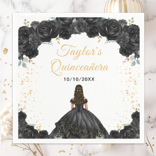 Black Princess Floral Quinceañera Napkin