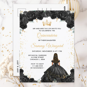 Black Princess Floral Quinceañera Postcard