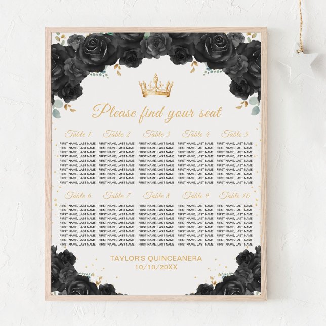 Black Princess Quinceañera 10 Table Seating Chart (Creator Uploaded)