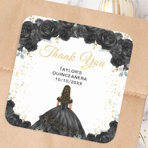 Black Princess Quinceañera Thank You Square Sticker