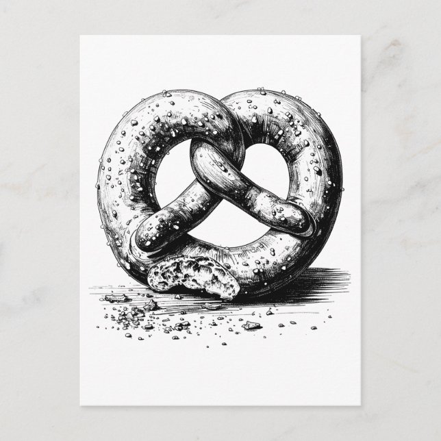 Black Print Plain Sketchy Pretzel Holiday Postcard (Front)