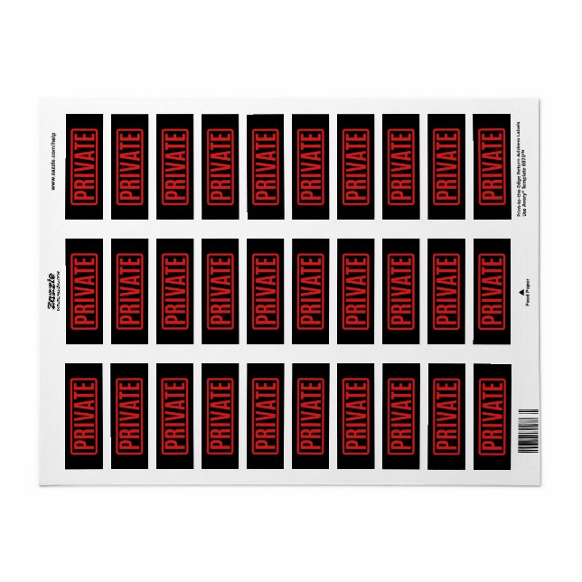 Black Private Return Address Label (Full Sheet)