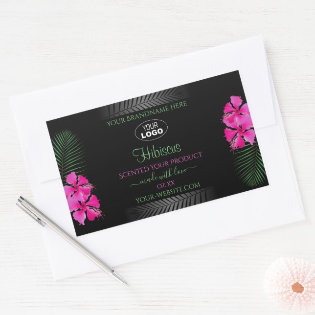 Black Product Label Pink Flowers Green Leaves Logo (Envelope)