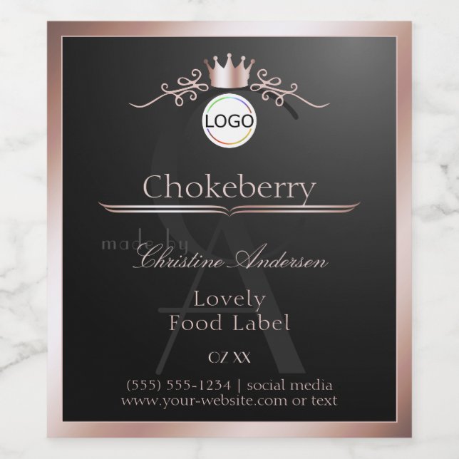 Black Product Label Rose Gold Frame Logo Monogram (Single Label)