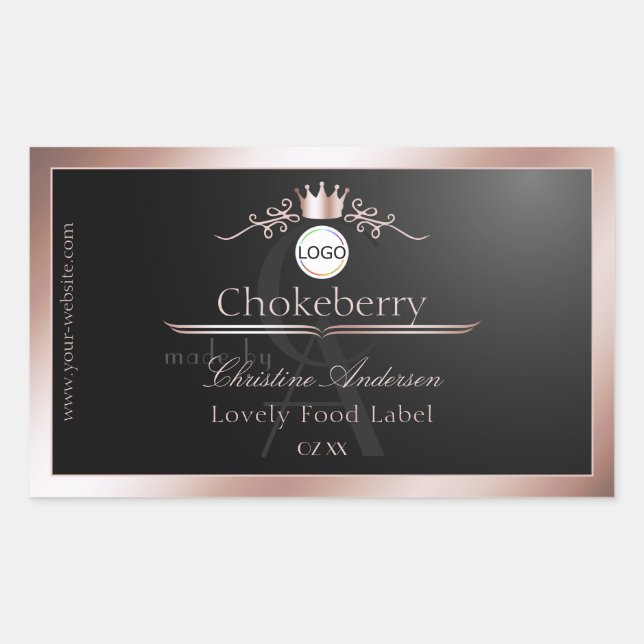 Black Product Label Rose Gold Frame Logo Monogram (Front)