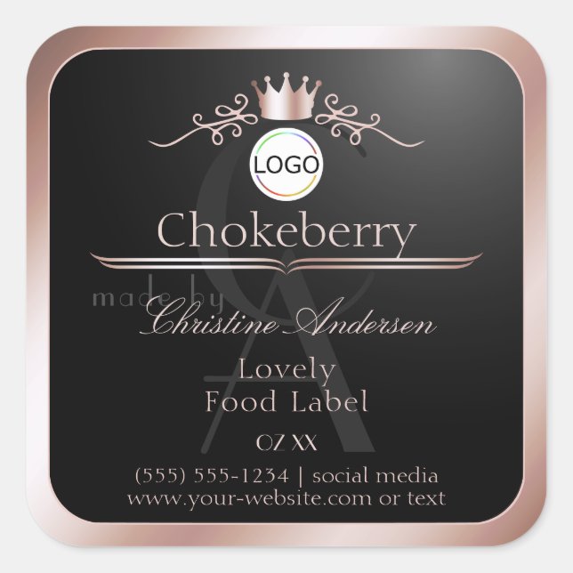 Black Product Label Rose Gold Frame Logo Monogram (Front)